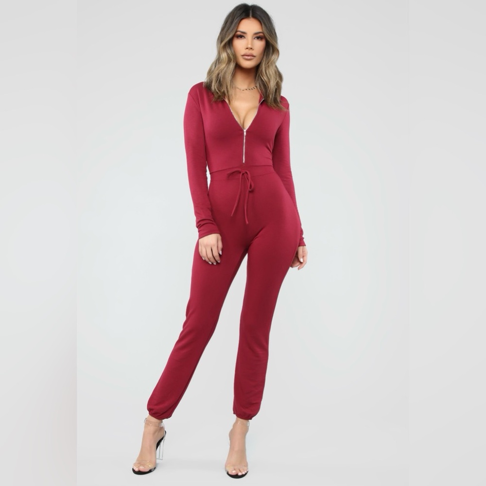 <3 Burgundy lounge jumpsuit
